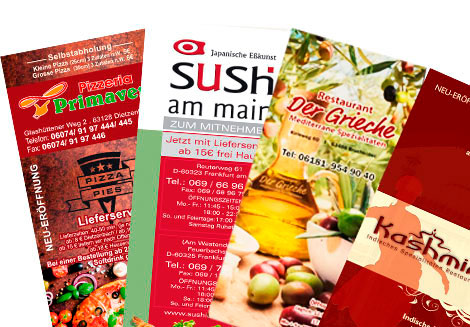 Pizzaflyer Preisliste Infoblatt 8-12 Seiter gefalzt auf Dinlang 